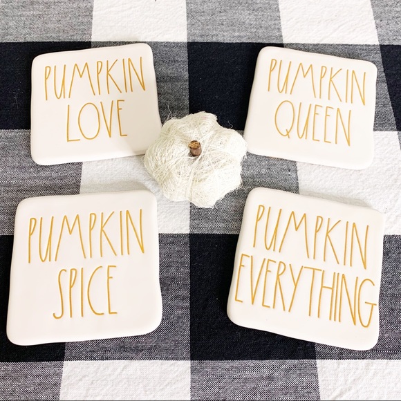 NWT🎃Rae Dunn Pumpkin Themed 4 Piece Coaster Set - Picture 2 of 6